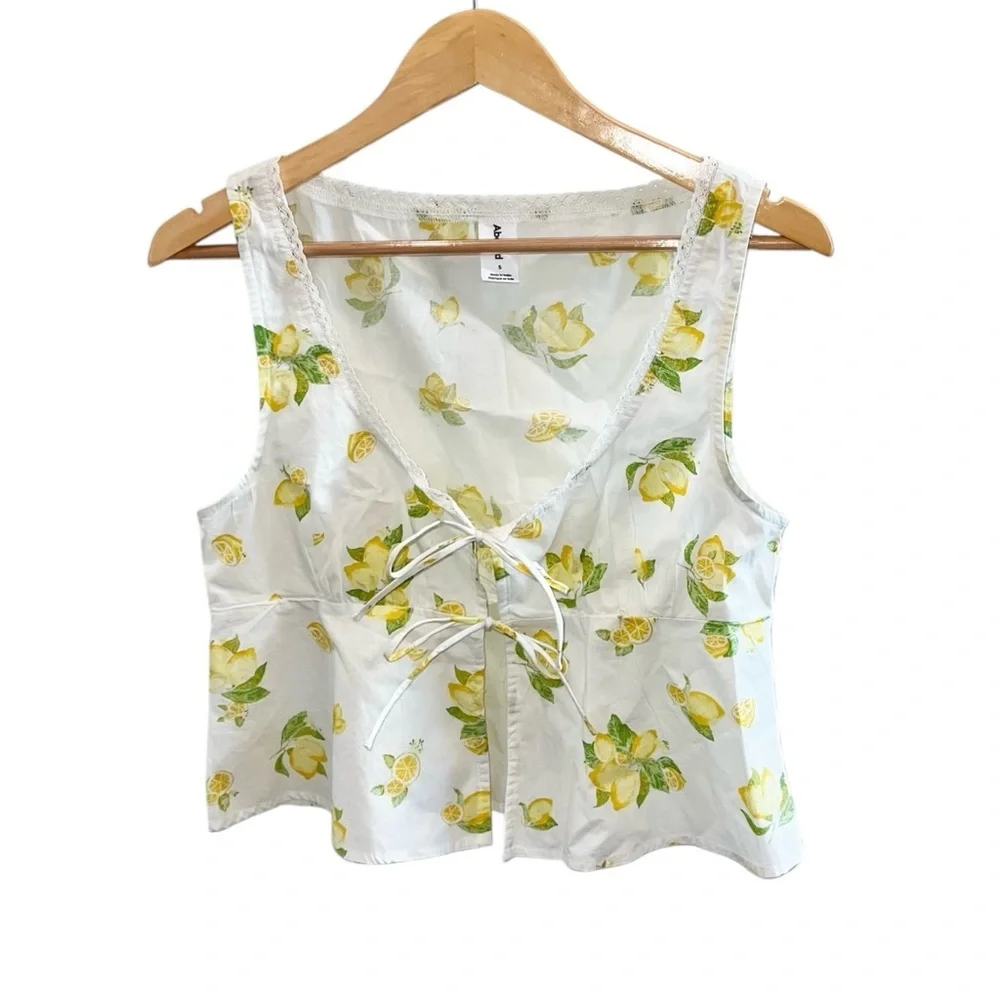 NEW Abound Lemon Print Tie Front Tank Top White & Yellow - Picture 3 of 4